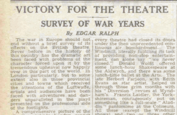 Theatre celebrates VE Day – 75 years ago in The Stage
