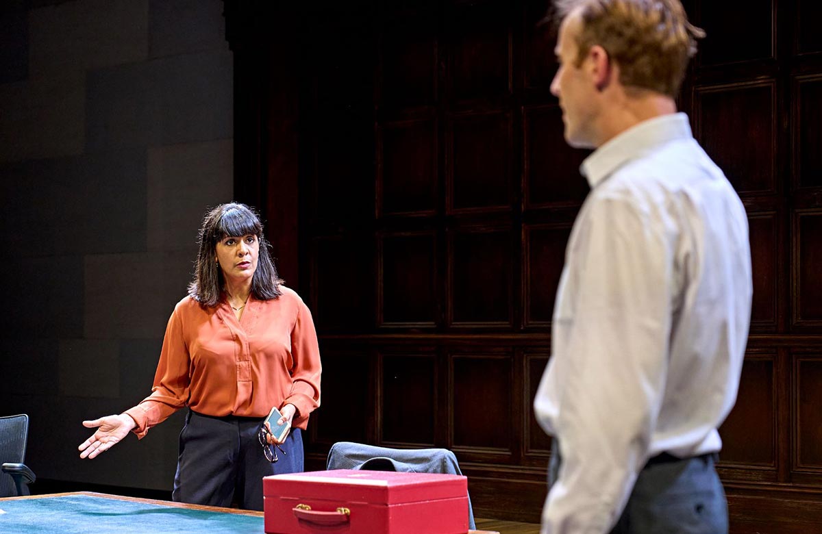Stephanie Street and John Heffernan in The Inquiry at Chichester Festival Theatre. Photo: Manuel Harlan
