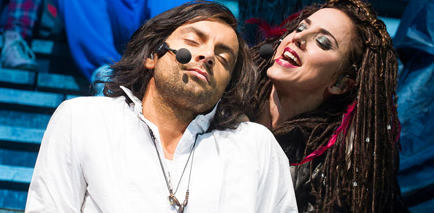 Ben Forster (Jesus) and Melanie C (Mary Magdalene) in Jesus Christ Superstar. Photo: Tristram Kenton