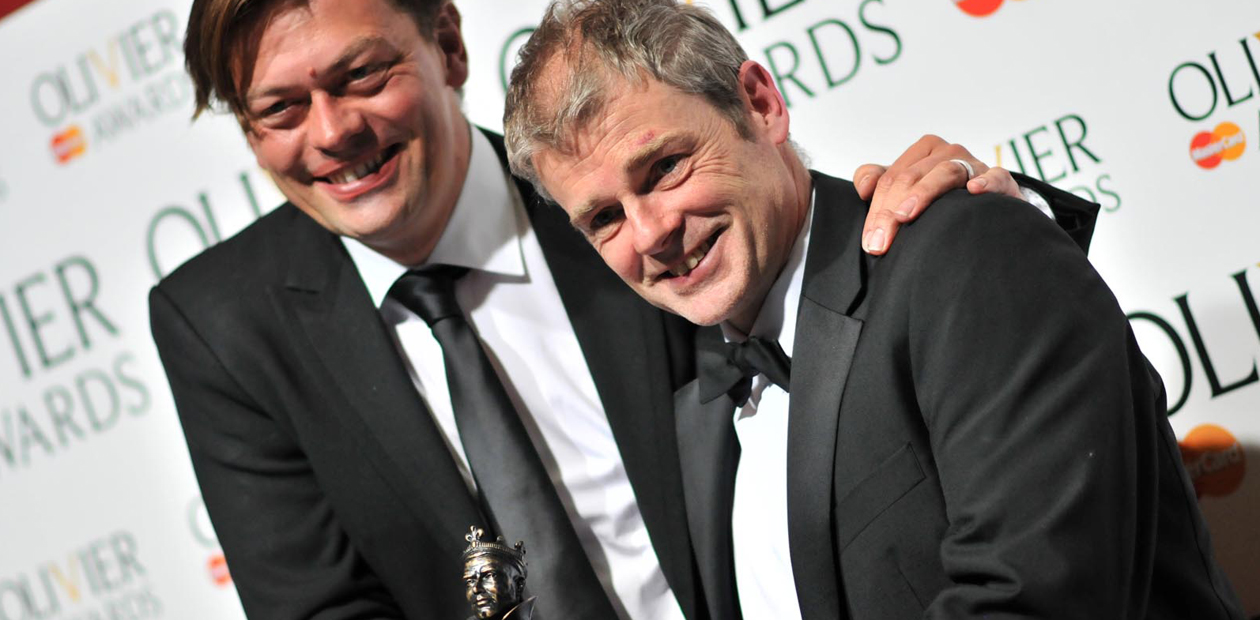 Simon Stephens and Mark Haddon at the Olivier awards. Photo: Sarah Jeynes