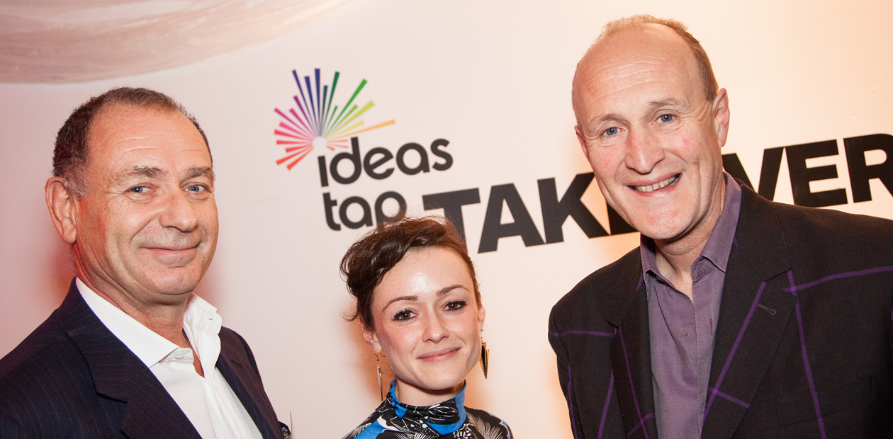 l-r IdeasTap chairman Peter de Haan, poet and playwright Sabrina Mahfouz and ACE chairman Peter Bazalgette. Photo: Tina Remiz.