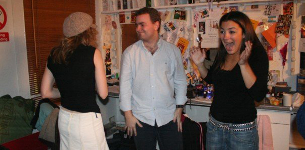 Stuart Piper with Leila Benn Harris in one of the dressing rooms at the Adelphi when she was told she had the part of Christine in Phantom of the Opera. Photo: Aiofe Nally