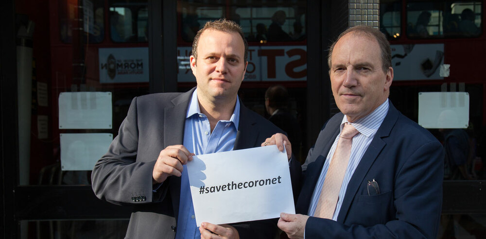 The Coronet's director Richard Littman and Bermondsey and Old Southwark MP Simon Hughes outside the Coronet.