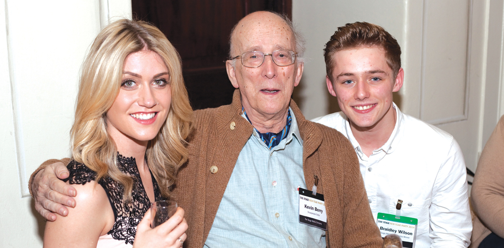 Kevin Berry with two of The Stage Scholarship winners at The Stage New Year Party in January 2014. Photo: Eliza Power