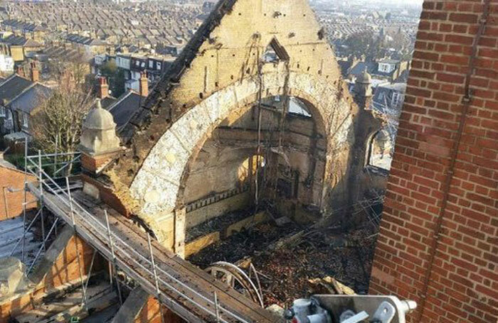 Fire damage to Battersea Arts Centre. BAC has been granted £1m for repair work. Photo: London Fire Brigade