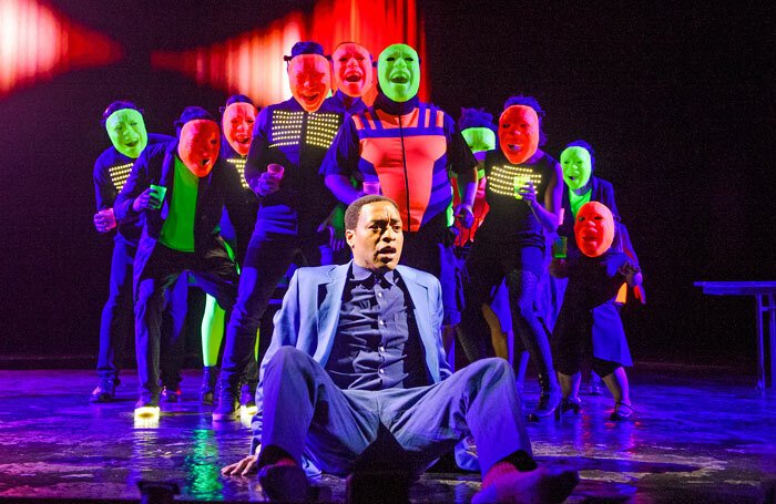 Chiwetel Ejiofor leading the cast of Everyman at the Olivier, National Theatre. Photo: Tristram Kenton