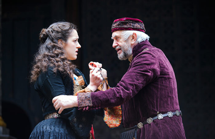 Phoebe and Jonathan Pryce in The Merchant of Venice, Shakespeare's Globe. Photo: Tristram Kenton