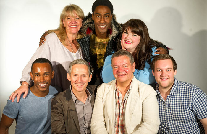 George Stiles and Anthony Drewe (centre) with the cast of The 3 Little Pigs