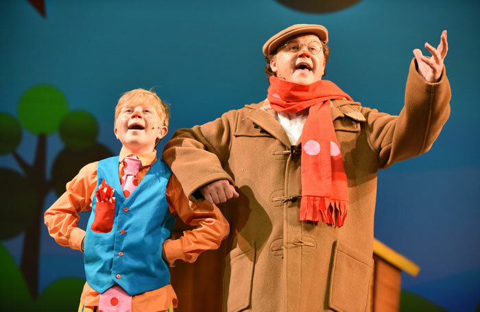 Kai Savage as Boy Tumble and Justin Fletcher as Grandad Tumble in The Tale of Mr Tumble. Photo: Robert Day