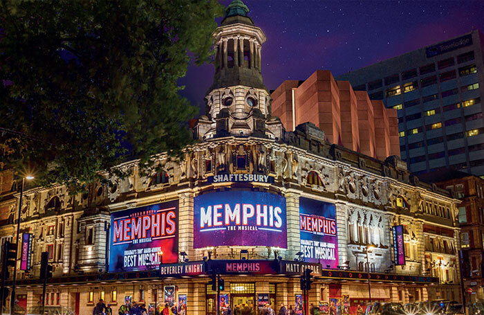 The Shaftesbury Theatre with an image of the new flytower.