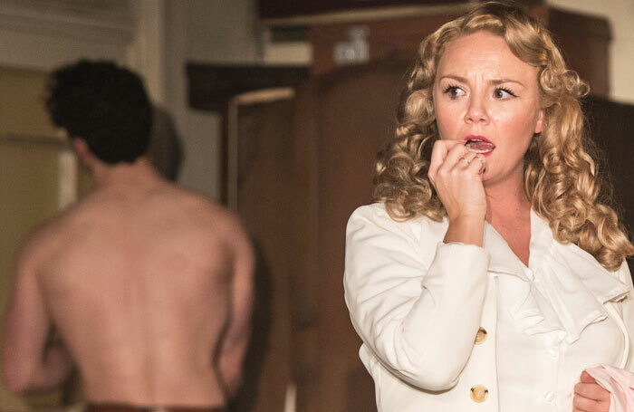 Stewart Clarke (Stanley Kowalski) and Charlie Brooks in A  Streetcar Named Desire at Curve Leicester. Photo: Manuel Harlan