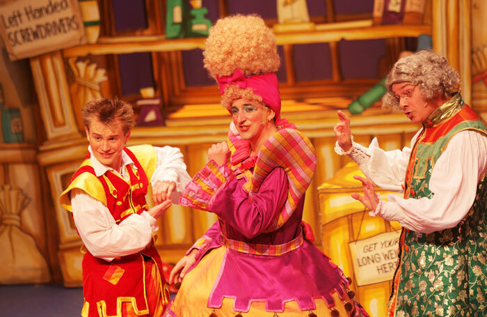 Alistair Higgins, Chris Hannon and James Dinsmore in Dick Whittington at Wakefield Theatre Royal. Photo: Amy Charles Media