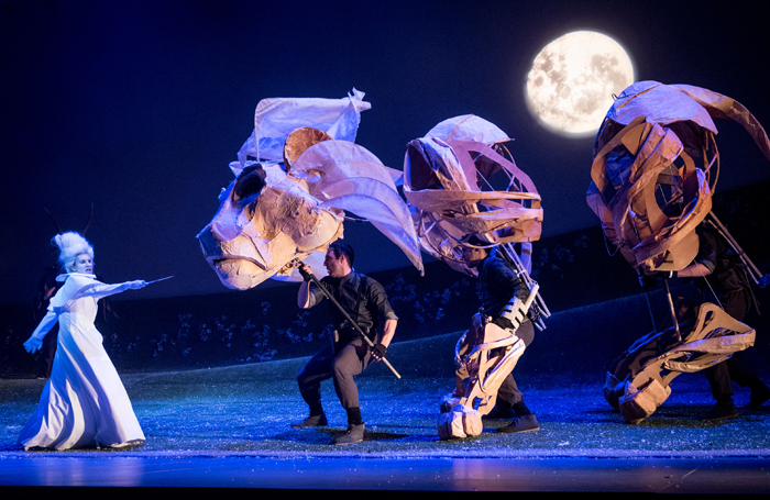 Allison McKenzie, Nuno Silva with puppeteers David Albury and James Charlton. Photo: Graeme Braidwood