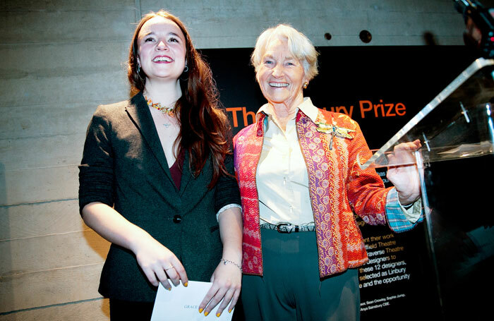 Winning designer Grace Smart with Anya Sainsbury at the Linbury Prize ceremony. Photo: Sheila Burnett