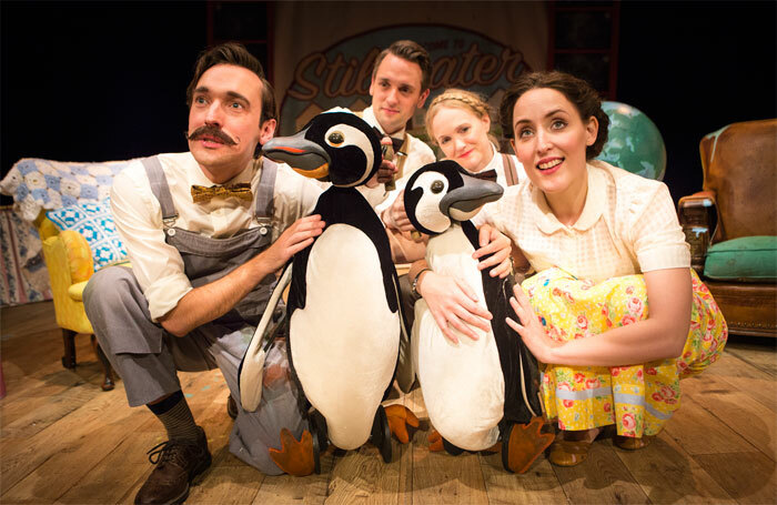 Russell Morton, Toby Manley, Lucy Grattan and Roxanne Palmer in Mr Popper's Penguins at the Lowry, Salford. Photo: Helen Murray