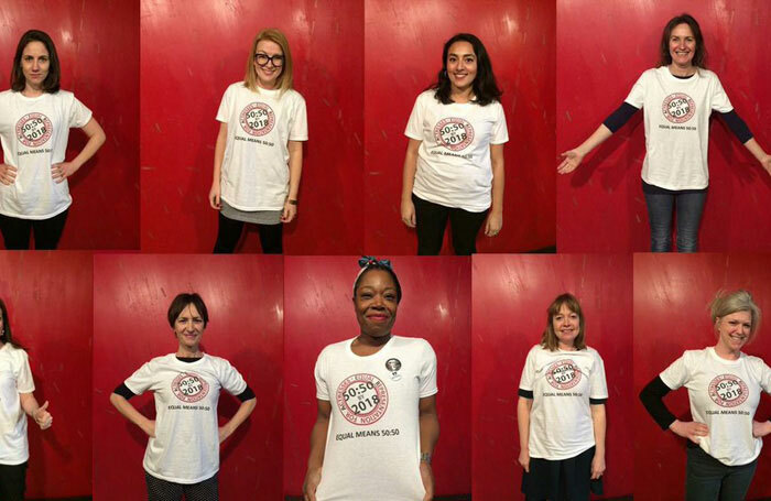 Actresses wear T-shirts emblazoned with the Equal Representation for Actresses campaign logo. Photo: Equal Representation for Actresses