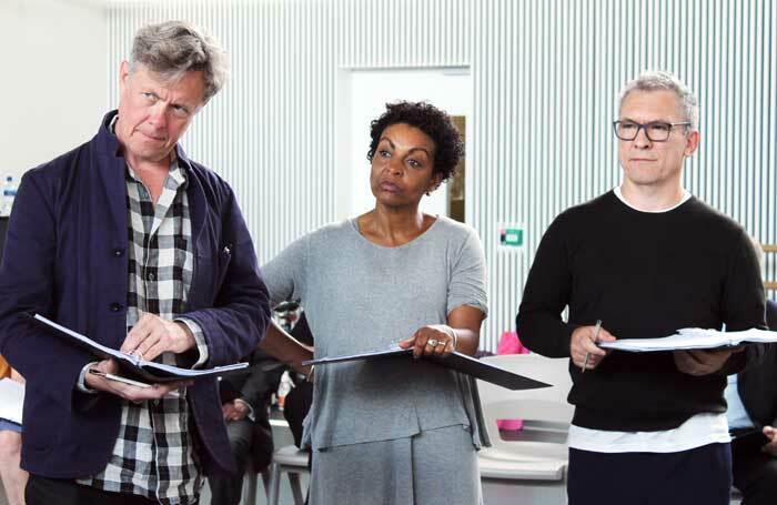 Alex Jennings, Adjoa Andoh and Martin McDougall in rehearsals for Stuff Happens. Photo: Atri Banerjee