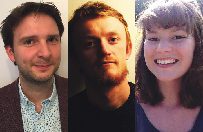 The Stage Critic Search 2016 grand finalists, Will Thomas, Fergus Morgan and Kate Wyver