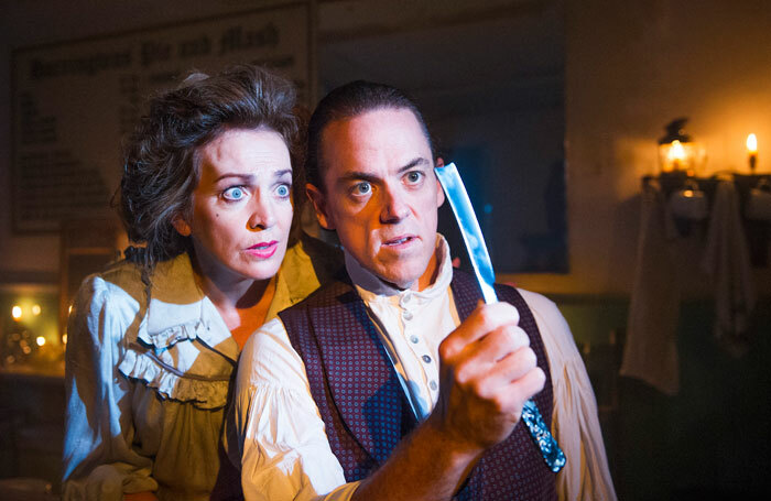 Jeremy Secomb and Siobhan McCarthy in
Sweeney Todd at the recreated Harrington's Pie and Mash shop in Shaftesbury Avenue. Photo: Tristram Kenton