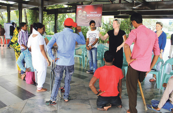 Jenny Sealey working with disabled artists in Bangladesh. Photo: Tareque Mehdi