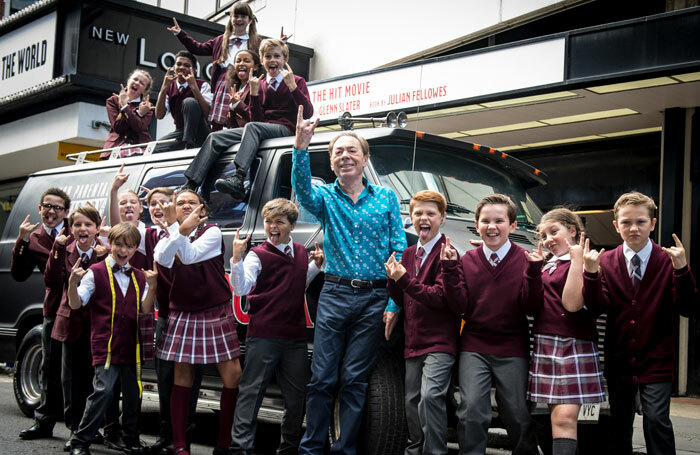 Composer Andrew Lloyd Webber and the young cast of School of Rock in London. Photo: Craig Sugden