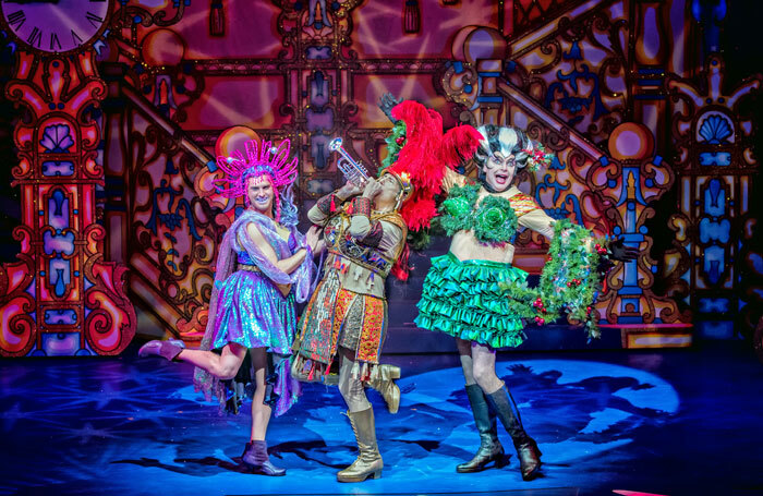 AJ Powell, Berwick Kaler and David Leonard in Cinderella at York's Theatre Royal. Photo: Anthony Robling