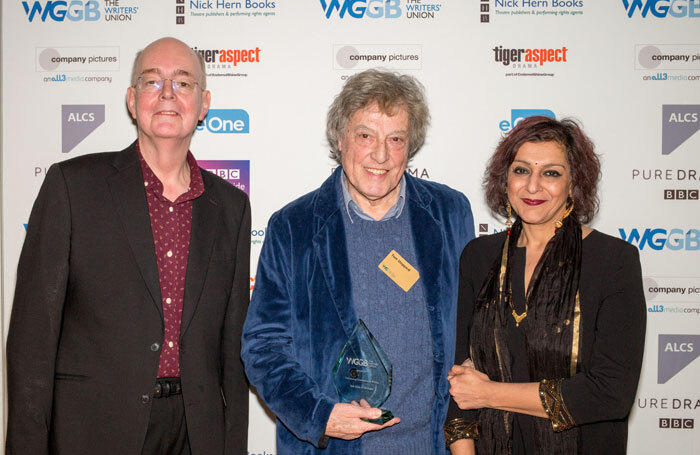 David Edgar, Tom Stoppard and Meera Syal at the Writer's Guild of Great Britain Awards. Photo: Matt Writtle