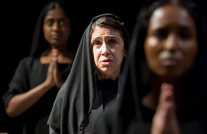 Nadia Nadarajah, Kathryn Hunter and Hermon Berhane in The House of Bernarda Alba at the Royal Exchange Theatre, Manchester. Photo: Jonathan Keenan