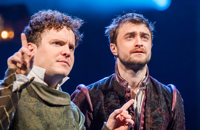 Joshua McGuire and Daniel Radcliffe in Rosencrantz and Guildenstern Are Dead at the Old Vic, London. Photo:Tristram Kenton