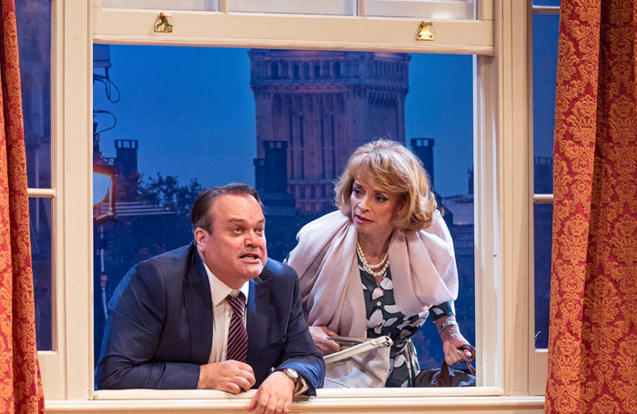 Shaun Williamson and Sue Holderness in Out of Order at Theatre Royal Brighton. Photo: Darren Bell