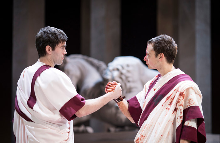 James Corrigan and Alex Waldmann in Julius Caesar at Royal Shakespeare Company, Stratford-upon-Avon. Photo: Helen Maybanks