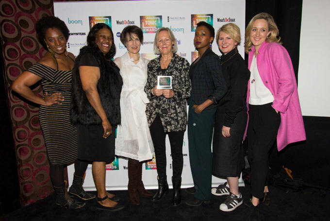 Phyllida Lloyd, centre, and Kate Pakenham, far right, with the cast of the Donmar Warehouse's Shakespeare trilogy project at the Tonic Awards. Photo: Adam Bennett