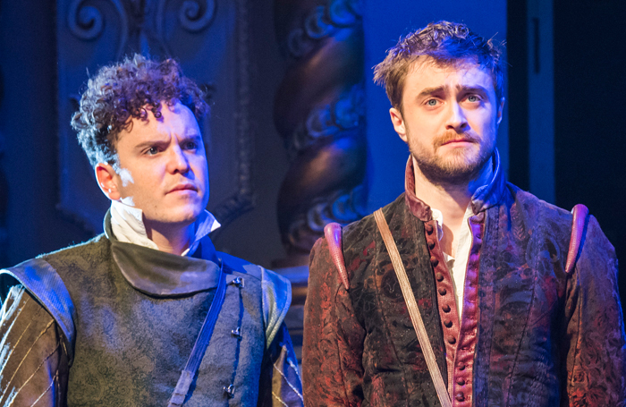 Joshua McGuire and Daniel Radcliffe in Rosencrantz And Guildenstern Are Dead by Tom Stoppard at the Old Vic.Photo: Tristram Kenton