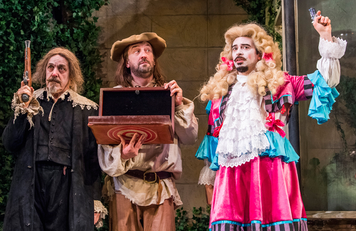 Griff Rhys Jones, Lee Mack and Ryan Gage in The Miser at The Garrick Theatre. Photo: Tristram Kenton