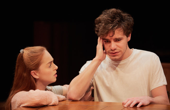 Louisa Connolly-Burnham and Oliver Johnstone in Tribes at Sheffield Crucible. 
Photo: Mark Douet