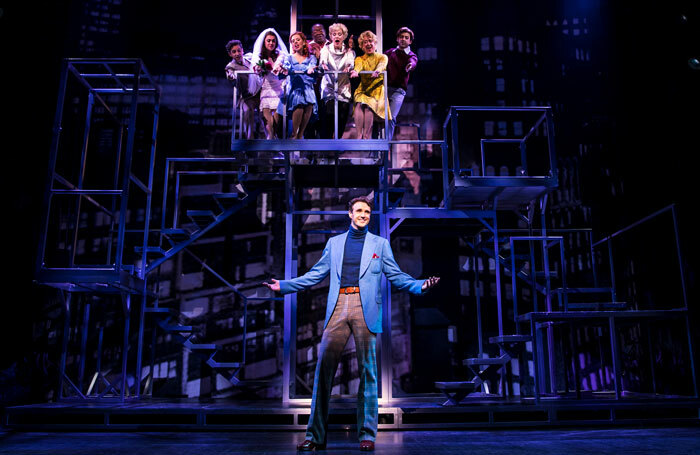 Michael  Xavier and cast in an extract of Company, part of Prince of Broadway at New York's Samuel J Friedman Theatre. Photo: Matthew Murphy