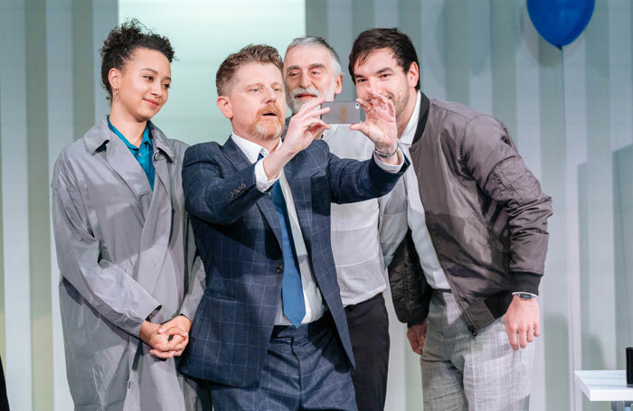 Emma Naomi, Reece Dinsdale, Robert Pickavance and Katherine Rose Morley in (The Fall of) The Master Builder at West Yorkshire Playhouse. Photo: Manuel Harlan