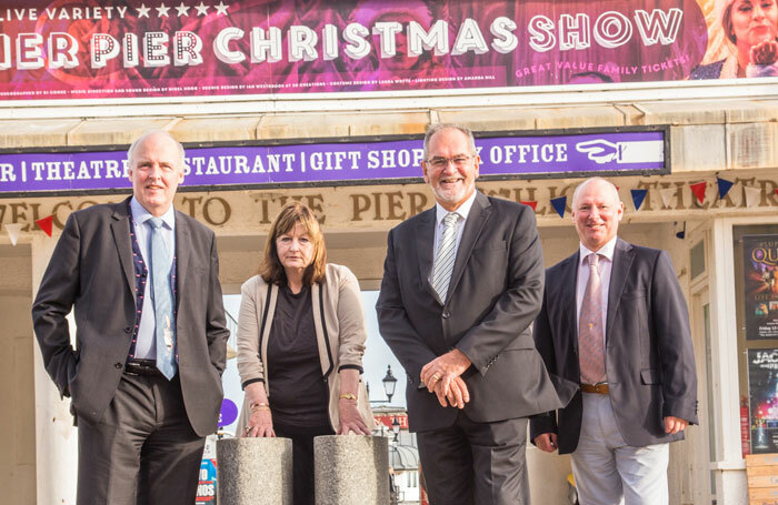 Tom FitzPatrick, leader of North Norfolk District Council, with councillor Judy Oliver and Steve Cutbush and Rory Holburn from Openwide. Photo: Chris Kirby