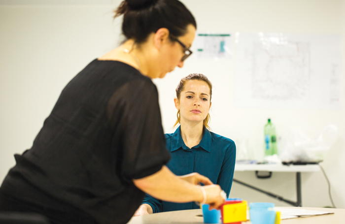 Fifi Garfield andAbigail Poulton in rehearsals for Deafinitely Theatre's Contractions at ND2. Becky Bailey