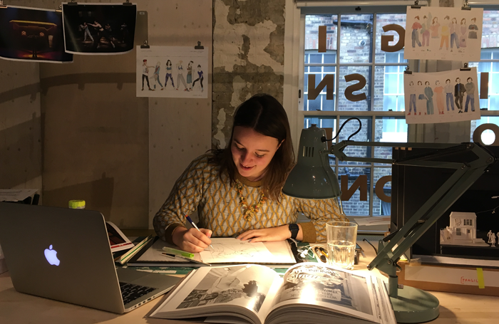 Grace Smart working at the Donmar on Design week. Photo: Frankie Bradshaw