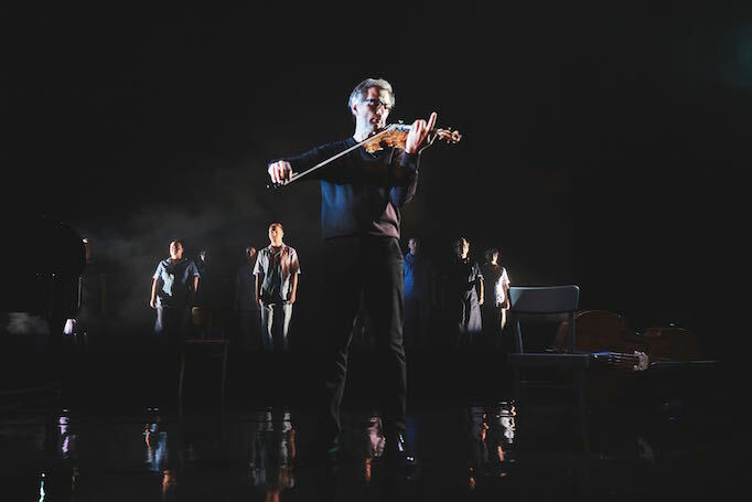 Jonathan Morton, Sarah Short and members of Scottish Ensemble in Tabula Rasa at Traverse Theatre. Photo: Hugh Carswell