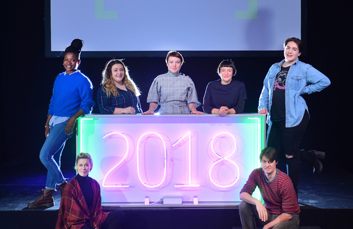 Adura Onashile (Artist in residence), Rachel-Jane Morrison
(Youth Project Team), Jackie Wylie (NTS artistic director), Nic Green
(Artist in residence), Cameron Downing (youth project team)
Front: Cora Bissett (Associate Director), Mark Stevenson (Futurist in
residence), photo: Julie Howden