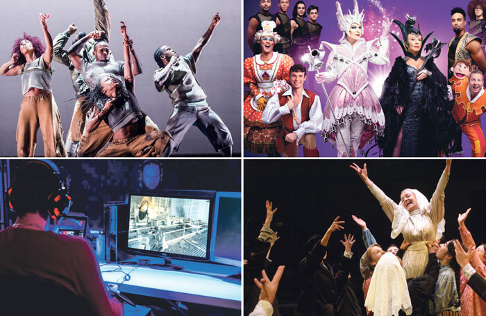 Clockwise from top left: the Barbican staged Blak Whyte Gray earlier this year; Michael Harrison's Cinderella at the London Palladium; Fiddler on the Roof by Liverpool Everyman's rep company, and The Believers Are But Brothers. Photos: Tristram Kenton/Stephen Vaughan/The Other Richard