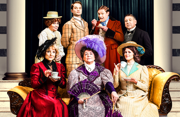 Susan Penhaligon, Peter Sandys Clarke, Thomas Howes, Simon Shackleton, Kerry Ellis, Gwent Taylor and Louise Coulthard in Oscar Wilde's The Importance of Being Earnest, photo: Jay Brooks