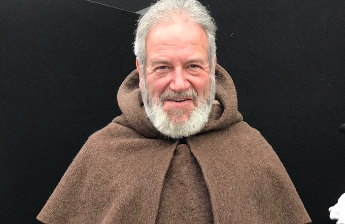 David Fleeshman in his toasty Friar Laurence costume at Shakespeare's Rose Theatre