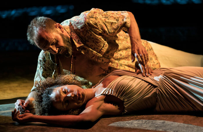 Ralph Fiennes and Sophie Okonedo in Antony and Cleopatra at the National Theatre, London. Photo: Johan Persson