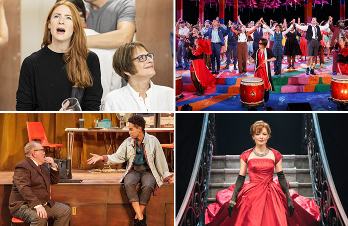 Clockwise from top left: Rosalie Craig and Patti LuPone in Company rehearsals, Kwame Kwei-Armah's Twelfth Night, Laura Pitt-Pulford in Flower for Mrs Harris and Nigel Betts and Rebecca Scroggs in Steel. Photos: Helen Maybanks/Joan Marcus/Johan Persson/ Mark Douet