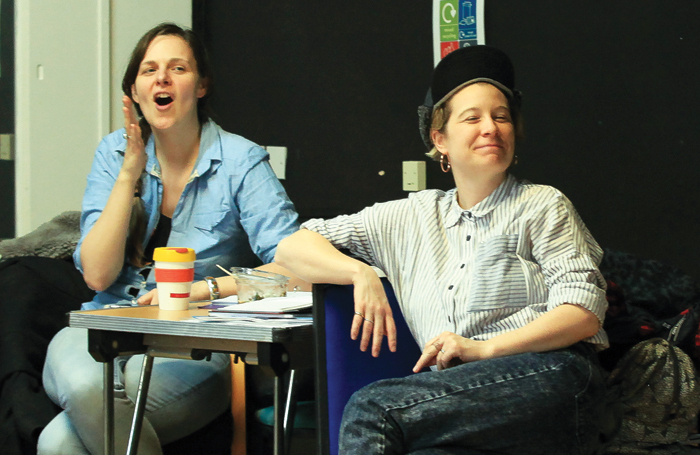 Deborah Pearson and Stacey Gregg in rehearsals for Inside Bitch at the Royal Court. Photo: Jemima Yong