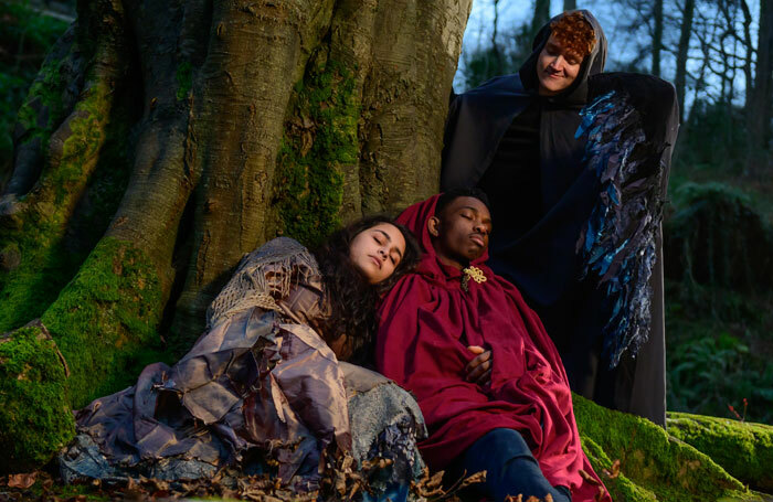 Community cast members Arya Kokate and David Idris with Conor Cupples as Puck in rehearsal for Terra Nova’s A Midsummer Night’s Dream. Photo: Neil Harrison