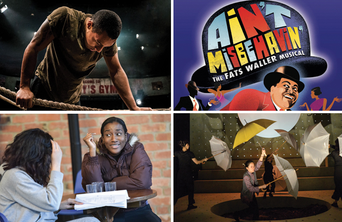 Clockwise from top left: Glory (photo by Andrew Billington), Ain’t Misbehavin’, Under the Umbrella (photo by Robert Day) and What Fatima Did were all staged as part of Tamasha’s Ignite programme that supports young black, Asian, and minority ethnic producers.